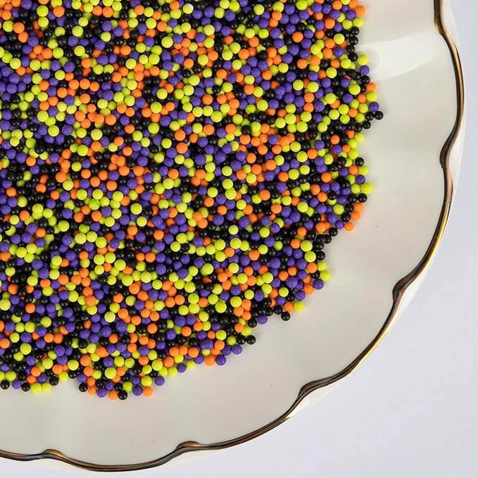 Twisweet Halloween Nonpareils, Edible Mini Pearl Sprinkles for Cake Decorating, Black Purple Green and Orange Sugar Sprinkles Mix, Confetti Baking Candy for Cake Topper Cupcake Cookie Ice Cream Decorations, Halloween Scary Theme Trick or Treat Party Su...