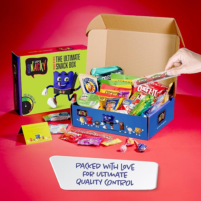 I AM Snacky - Thanksgiving Snack Box Variety Pack Care Package + Greeting Card - SNACKY'S FESTIVE FAVES (45 Count) Birthday Sweet Treats Gift Basket, Candies Chips Office Food Assortments