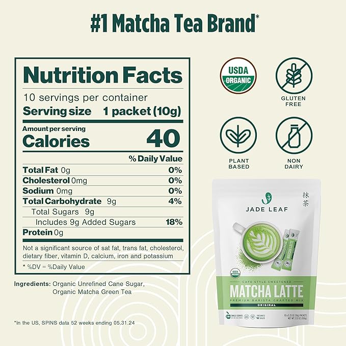 Jade Leaf Matcha Organic Premium Ceremonial Grade Matcha Green Tea Powder - Japanese - Culinary, Ingredient, Ceremonial Barista Teahouse, Latte, Collagen, 0.35 Ounce (Pack of 10), Matcha Latte