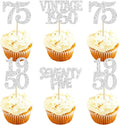 Gyufise 24Pcs 75th Birthday Cupcake Toppers Glitter Cheers to 75 Fabulous Seventy Five Vintage 1950 Cupcake Picks 75th Birthday Wedding Anniversary Party Cake Decorations Supplies Silver