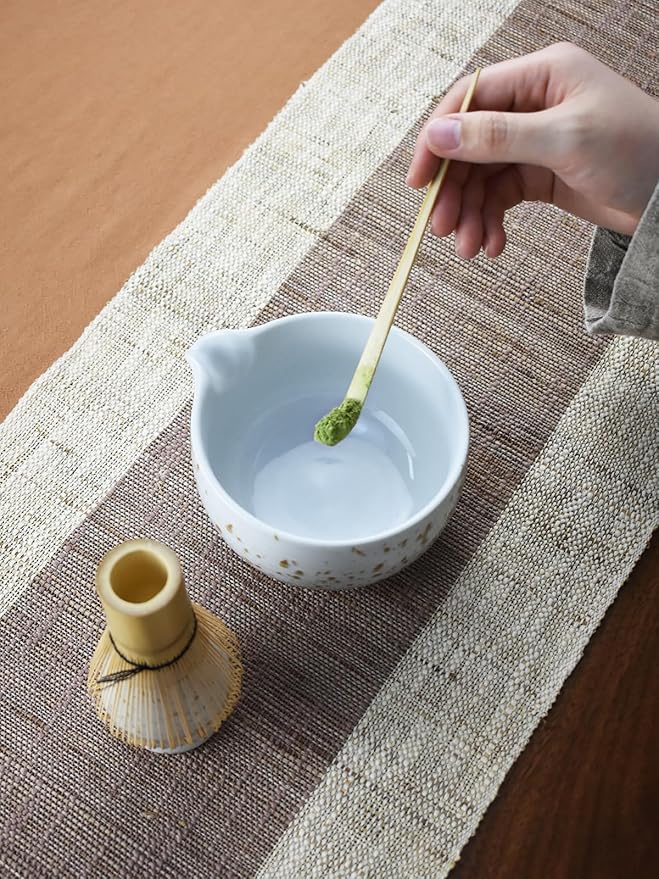 Artcome Matcha Tea Set - Ceramic Matcha Bowl with Pouring Spout, Bamboo Whisk, Whisk Holder, Tea Scoop & Matcha Manual – Complete Traditional Japanese Tea Ceremony Kit for Home, Office, or Gift, Brown