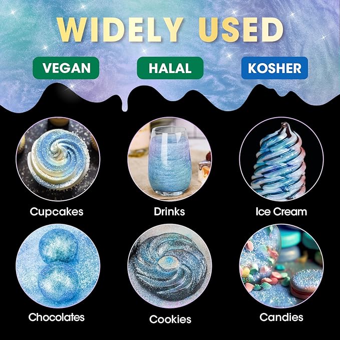 NiHome 0.18oz/5g Edible Food-Grade Glimmer Powder Glitter Luster Dust Metallic Food Decorating Sprinkle Dust for Drink Wine Beverage Cake Candy Dessert Bakery Restaurant Vegan (Iridescent Blue)