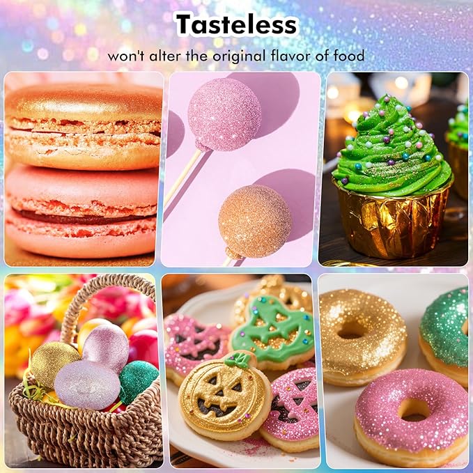 Edible Glitter - 4 Colors Luster Dust Edible, 100% Food Grade Edible Glitter for Drinks, Cakes, Easter Eggs, and Cookie Decoration, Vegan-Friendly Edible Luster Dust（0.18oz/5g）