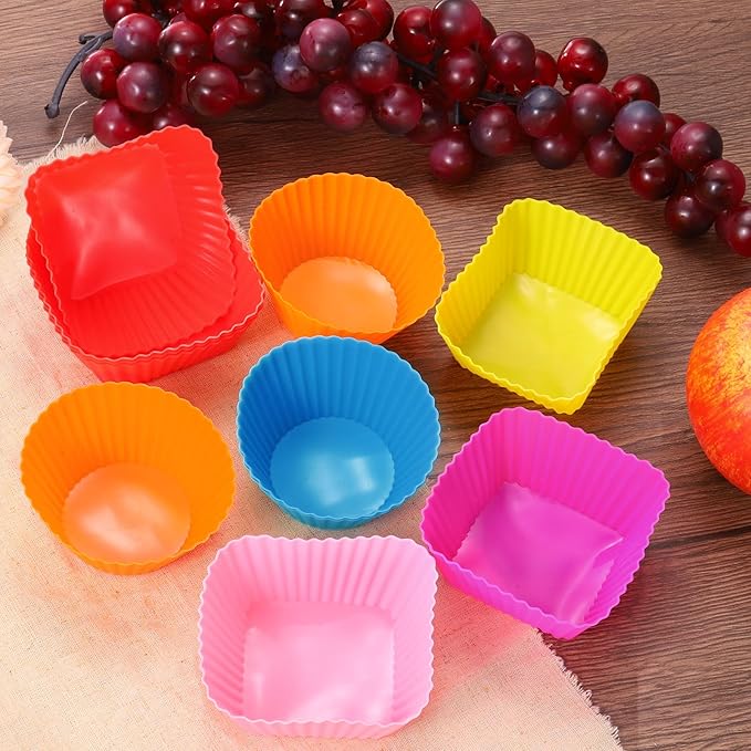 uxcell 18Pcs Silicone Cupcake Baking Cups, Silicone Muffins Liners Non-Stick Square Baking Cups, for Cooking Eggs Baking Muffins and Make a Cake(Orange)