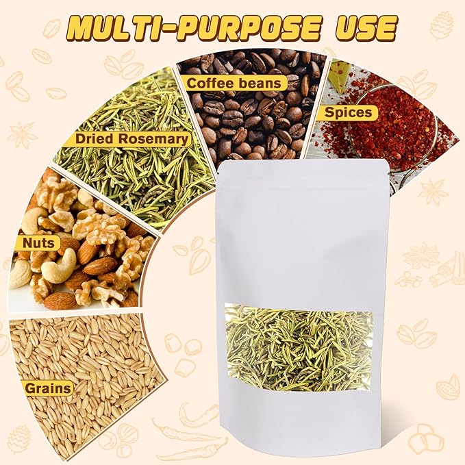 50 Pack Zip Lock Bags, Reusable Snack Bags with Window, Cookie Bags for Pastry, Herbs, Jerky, Spices, Soap, Pet, Gifts, Resealable Baggies for Small Business, Farm Stand Supplies