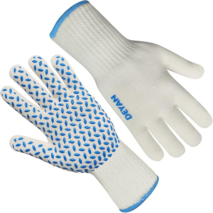 DEYAN Heat Resistant Oven Gloves 932°F | Silicone Non-Slip Mitts with Fingers | Flexible for Baking, BBQ, Grilling | Machine Washable (White, 1 Pair)