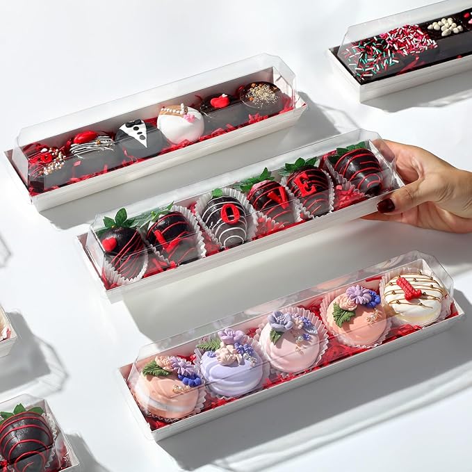50 Pack 12 x 2.8 x 2.4 Inches Chocolate Covered Strawberries Boxes Macaron Boxes with Clear Lids 12 Inches Long Bakery boxes with Window for Chocolate truffle Cocoa Bombs,Cookies