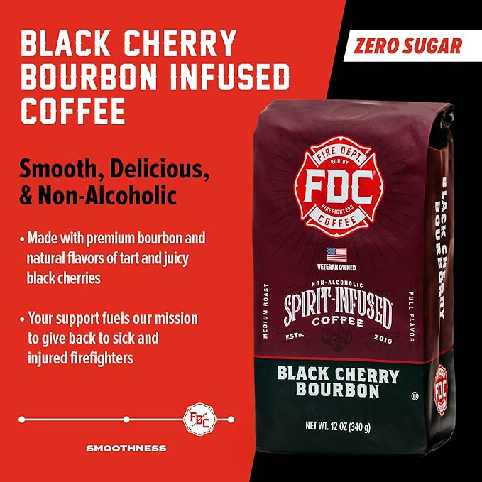 Fire Department Coffee - Black Cherry Bourbon Coffee - Gives Back to Firefighters - Premium Bourbon Infused Whole Bean - Non-Alcoholic - Roasted in the USA - Veteran Owned (12 oz, Pack of 2)