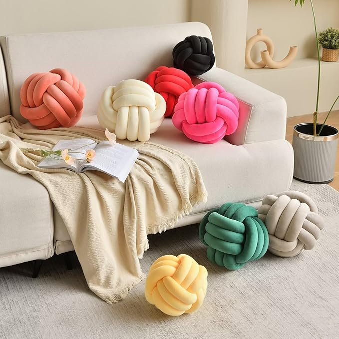 Decorative Throw Knot Pillow Ball for Home Chair Sofa Aesthetic Round Velvet Knotted Pillow Cushion (Green, 11 inch)