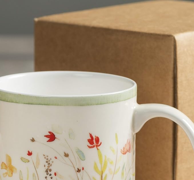 Maison d' Hermine Coffee Mug with Handles Fine Bone China Mugs Pack of One Tea Cups for Hot Beverages Cappuccino Latte Home Restaurant Office Perfect for Gift (Colmar - Green, 12 Ounce)