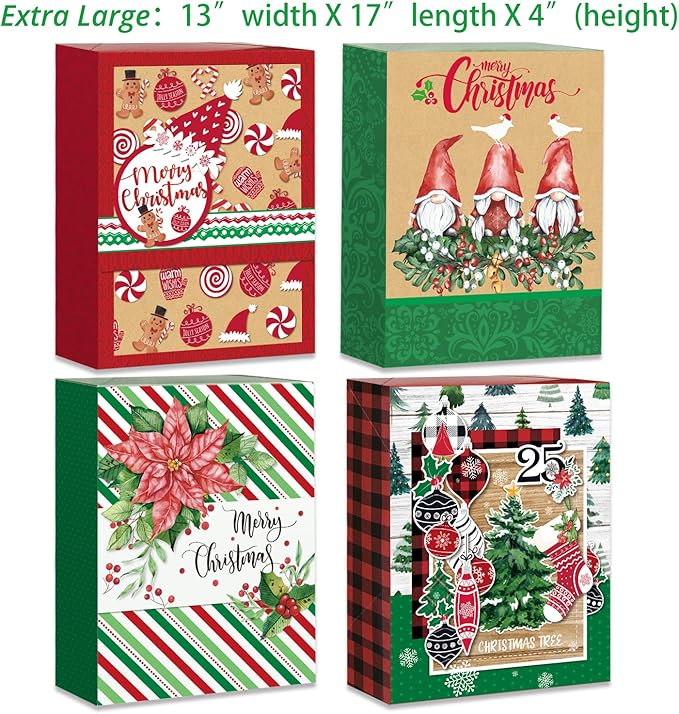 Party Funny 12 Christmas Gift Wrap Boxes for Wrapping Extra Large Clothes, 12 tissue paper and 80 Christmas Stickers(Assorted size for Shirts, Robes, Coats, Sweaters and xmas Holiday Present)
