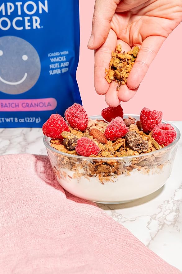 The Hampton Grocer Almond Butter & Chocolate Chunk Granola, 3 pack - Gluten-Free, Dairy-Free, Organic Oats & Pumpkin Seeds, Sweetened with Maple Syrup - Low Sugar, Crunchy, Small-Batch, 8oz