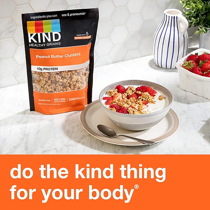 KIND Healthy Grains Granola, Peanut Butter Clusters, Healthy Snacks, Gluten Free, 100% Whole Grains, 10g Protein, 11oz, 1 Count