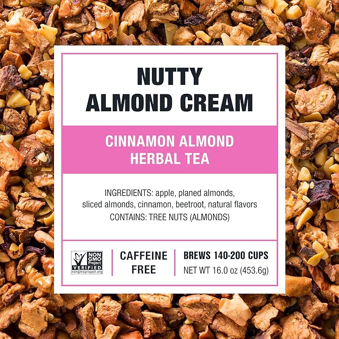 Tiesta Tea - Nutty Almond Cream, Premium Loose Leaf, Cinnamon Almond Herbal Tea Blend, Non-Caffeinated, Make Hot or Iced & Brews Up to 200 Cups, 16 Ounce Resealable Bulk Pouch