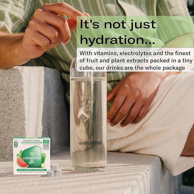 Waterdrop Hydration Cubes with Vitamin C, B Vitamins, and Electrolytes, Cucumber Watermelon Flavor, Flavored Water Enhancer Cubes for Still & Sparkling Water, Low Calorie, Sugar Free, 48 Count