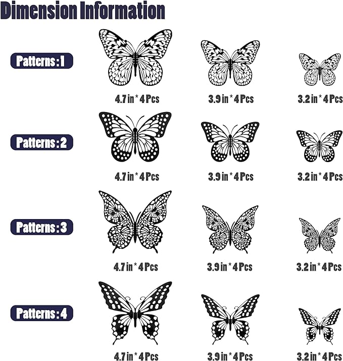 SAOROPEB 3D Butterfly Wall Decor 48 Pcs 4 Styles 3 Sizes, Gold Butterfly Decorations for Butterfly Birthday Decorations Butterfly Party Decorations Cake Decorations, Removable Stickers (Black)