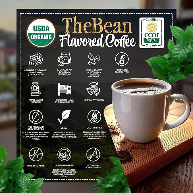 The Bean Organic Coffee Company Water Processed DECAF Caramel, Medium Roast, Whole Bean Coffee, 16-Ounce Bag