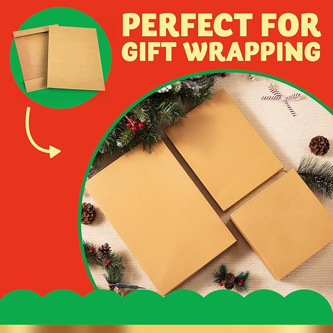 JOYIN 12PCS Christmas Brown Gift Boxes with Lids for Presents, 4" Deep Large Shirt Robe Wrapping Box, 4 Different Sizes Holiday Festive Lingerie Cupcake DIY Kraft Cardboard Boxes