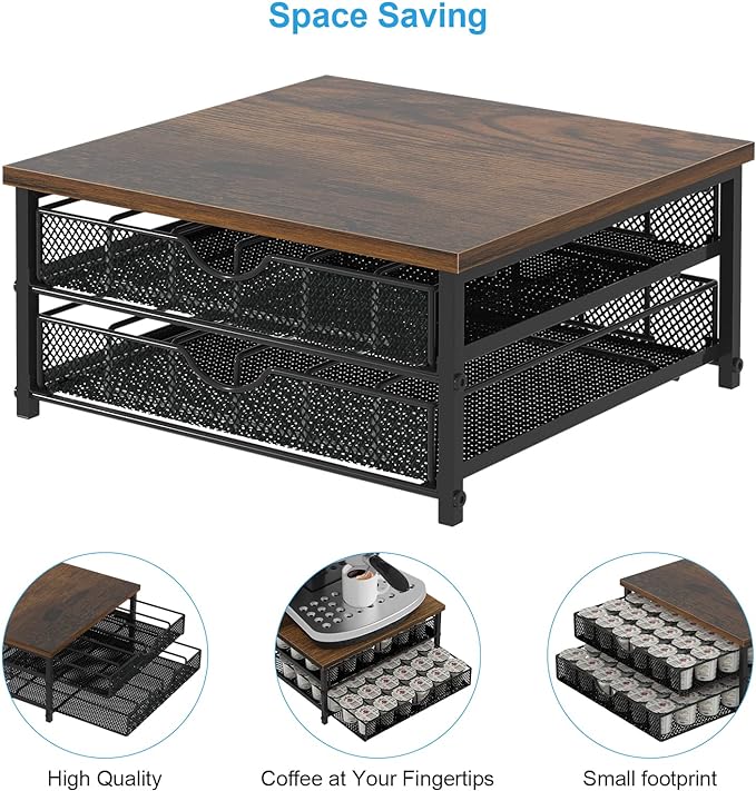 Coffee Pod Holder For Counter, Coffee Pod Drawer for K Cup Storage Drawer Holder, 72 Capacity Pods Storage Organizer Cups Capsule with Sliding Baskets for Coffee Station, Black