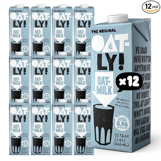 Oatly Original Oatmilk - Shelf-Stable, Creamy, Dairy-Free, Plant-Based Milk for Cereal, Smoothies, Baking & More (32 oz, 12-pack)