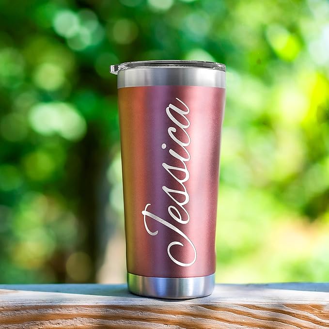 Be Burgundy Personalized Tumbler with Engraved Name - 12 Designs, 30 Oz Coffee Tumbler with Slider Lid, Rose Gold, Double Wall Insulated - Gift for Mom, Women, Personalized Gift for Her