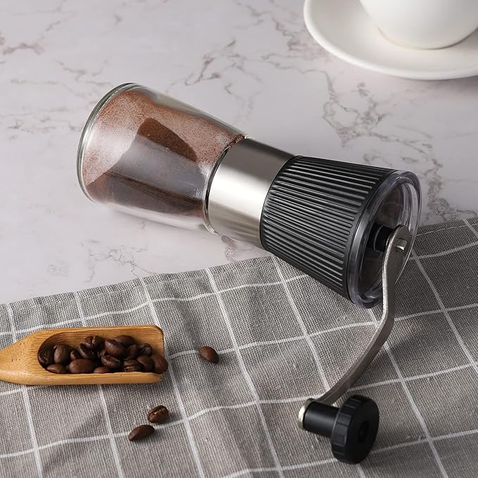 Manual Coffee Grinder, Hand Grinder Coffee Mill with Adjustable Conical Ceramic Burr for Aeropress, Espresso, Filter, French Press, Coffee Beans Grinder - Capacity 160ml (Black)