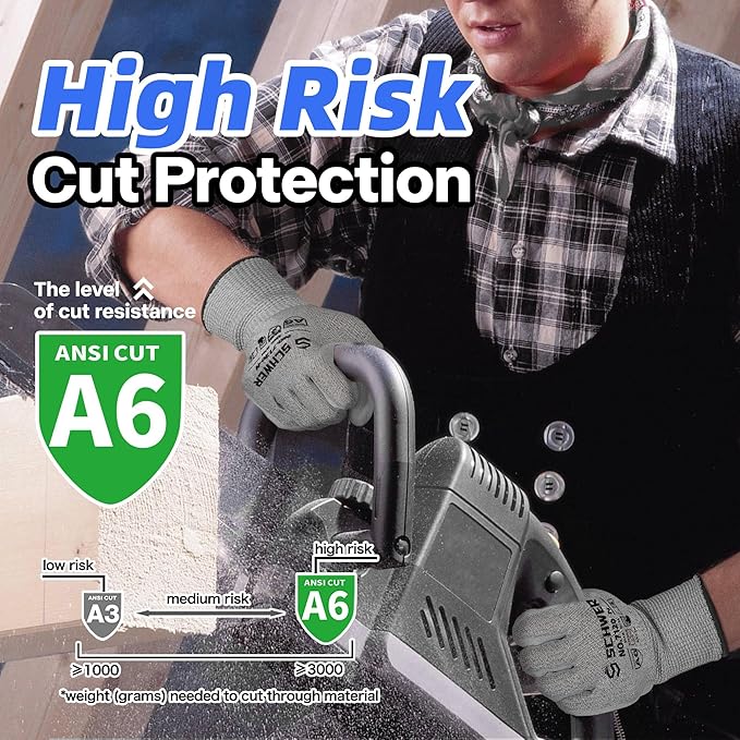 Schwer 12 Pairs ANSI A6 Cut Resistant Gloves CR7120 Cut Proof Work Gloves, Touchscreen, for Men and Women Used for Woodworking, Glass Cutting, Construction, Cargo Handling, Car Repair, M