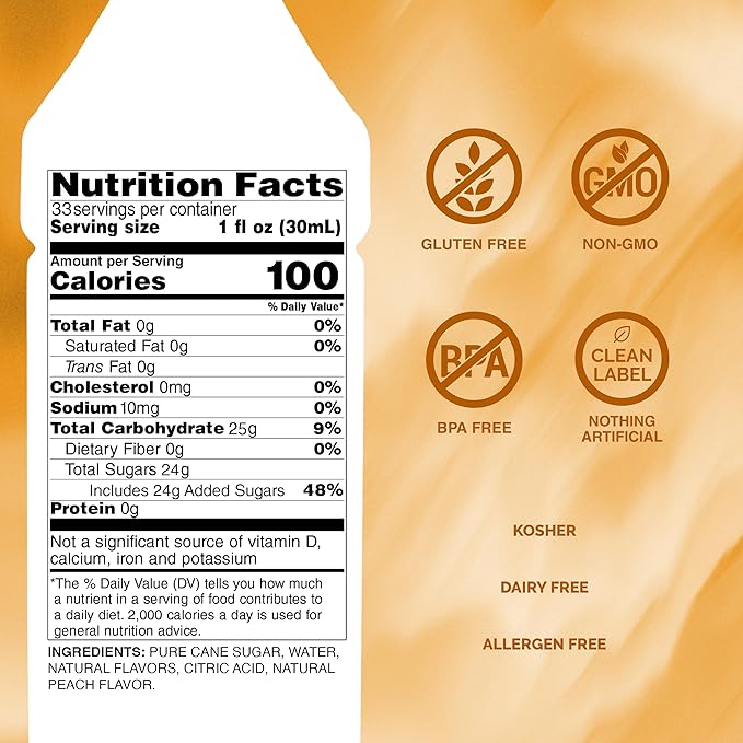 Monin - White Peach Syrup, Juicy Ripe Peach Flavor, Perfect for Cocktails, Mocktails, Iced Teas, & Smoothies, Gluten-Free, Non-GMO (1 Liter)