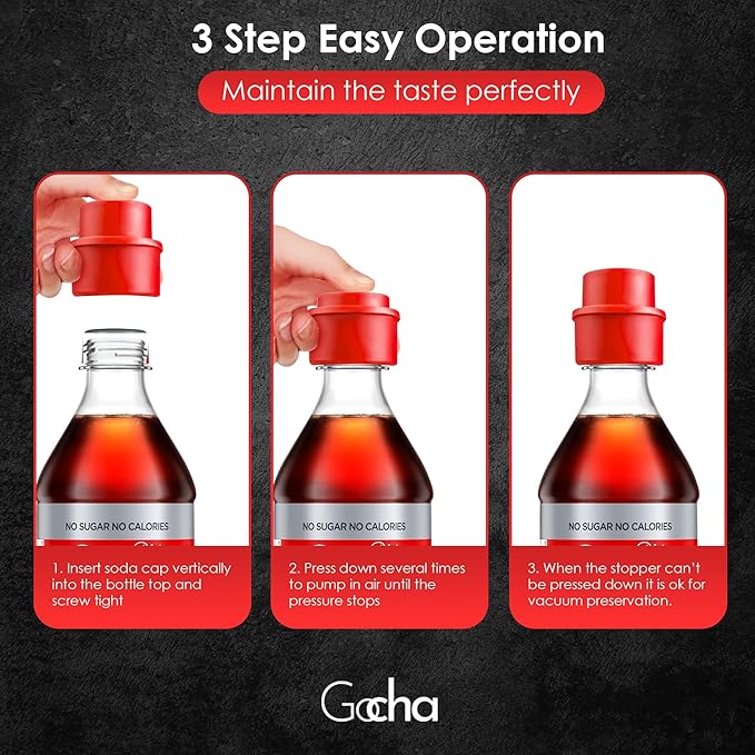 GOCHA | 2 PCS Vacuum Soda Bottle Stopper | Silicone Fizz Keeper | Carbonation Preserver for Soft Drinks & Beverages | Universal Leak-Proof Bottle Cap | (Red)