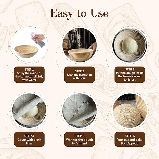 Bread Proofing Baskets for Sourdough Bread Baking - 7" and 9" Round Banneton Baskets with Liners, Made of the Finest Indonesian Rattan - Bake Perfect Artisan Bread Loaves at Home Like a Pro