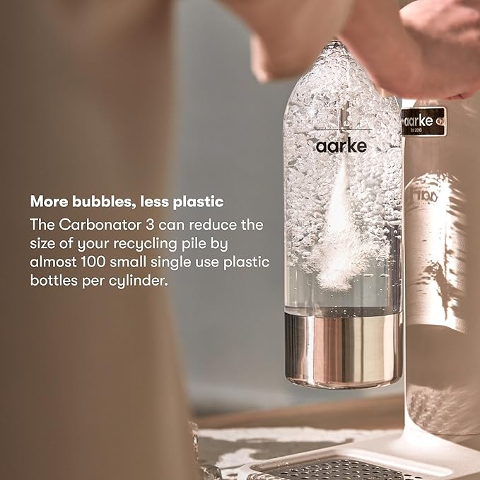 Aarke Carbonator lll with CO2 Cylinder, Sparkling & Carbonation Water Machine, Stainless Steel with PET BPA-Free Reusable Bottle Volume 1L/34 fl oz (Sand)