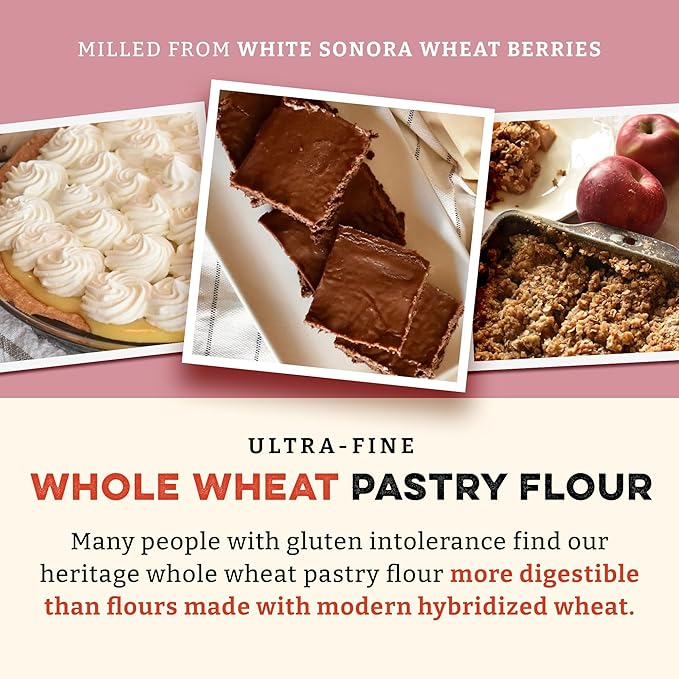 Sunrise Flour Mill USDA Organic Heritage Whole Wheat Pastry Flour - 5 lbs | Milled from White Sonora | Easier to Digest with Less Bloating | No Bleaching or Bromating | Zero Additives