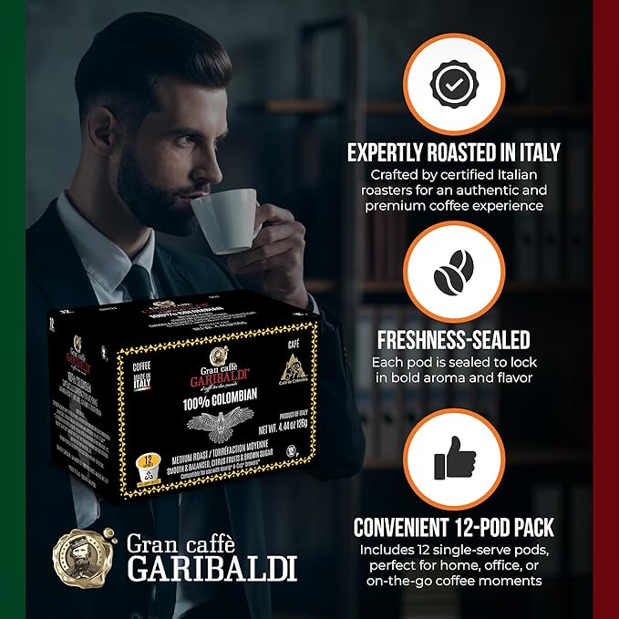 Caffè Garibaldi French Roast Coffee Pods, Single-Serve Capsules for Keurig K-Cup Brewers, Single Serve Cups, 100% Arabica Blend for Coffee Makers, 12 Count Recyclable Pods - Dark Roast
