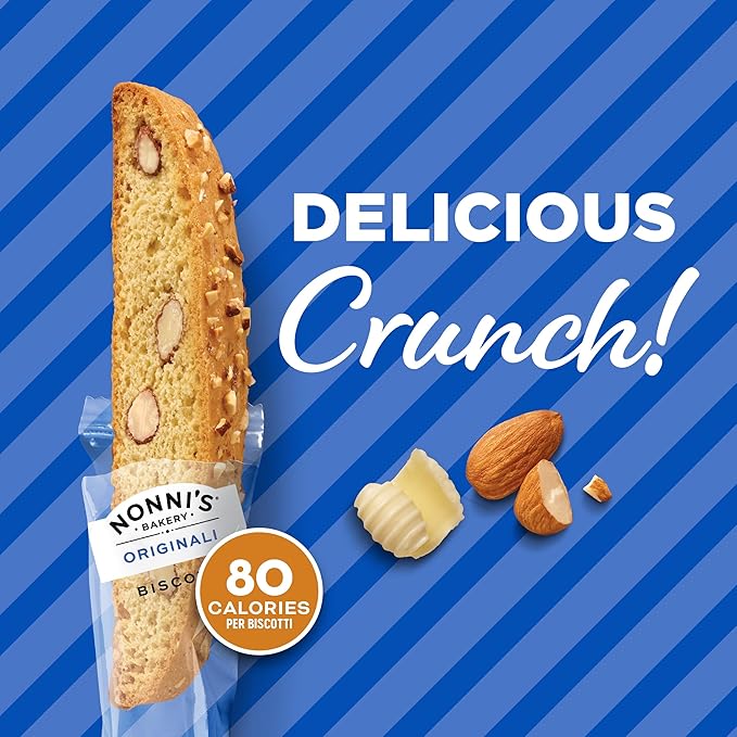 Nonni's Originali Classic Almond Biscotti Cookies – Individually Wrapped Italian Coffee Snack, Crunchy Twice-Baked, 80 Cal Each, 17.25 oz Carton, 2 Pack