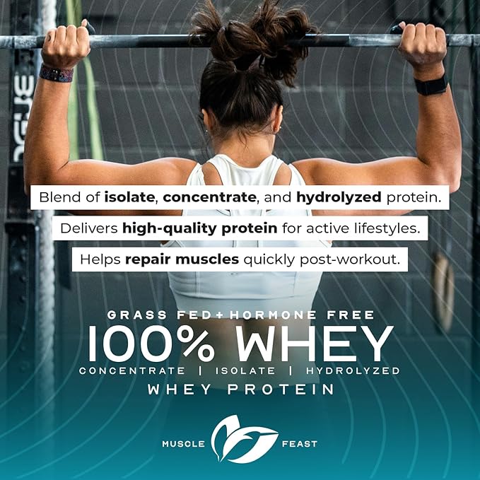 Muscle Feast 100% Grass Fed Whey Protein Powder, All Natural Hormone Free Paure Raised Whey Protein Powder for Women & Men- Whey Concentrate, Isolate & Hydrolyzed Protein Powder Blend - Chocolate, 5lb