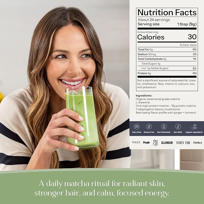 Kroma’s Beauty Matcha Latte Powder 17.75 Oz, 503g, 60 Servings – Collagen Ceremonial Grade Matcha Green Tea with Protein for Glowing Skin & Hair Support w/Bovine Collagen, w/Ginger, Turmeric & Adaptogenic Mushrooms
