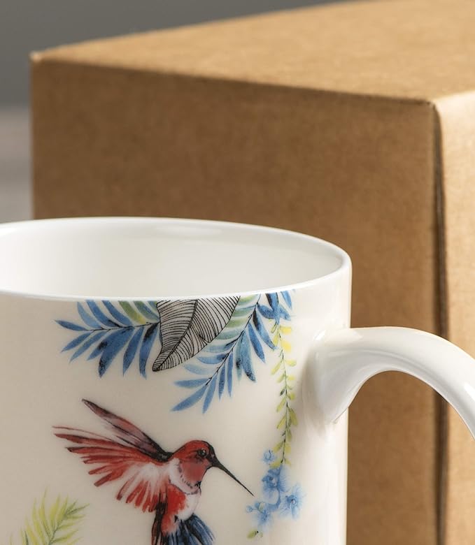 Maison d' Hermine Coffee Mug with Handles Fine Bone China Mugs Pack of One Tea Cups for Hot Beverages Cappuccino Latte Home Restaurant Office Perfect for Gift (Tropiques - Colibris, 12 Ounce)