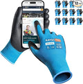 KAYGO Safety Work Gloves PU Coated for Men and Women, KG11P 12 Pairs Seamless Knit Glove with Two Fingers Touchscreen,Ideal for General Duty Work (Blue,M)