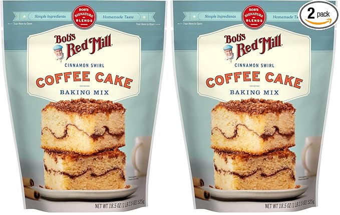 Bob's Red Mill Cinnamon Swirl Coffee Cake Baking Mix - 18.5 oz Bag (Pack of 2), Simple Clean Ingredients, Homemade Taste, Non-GMO