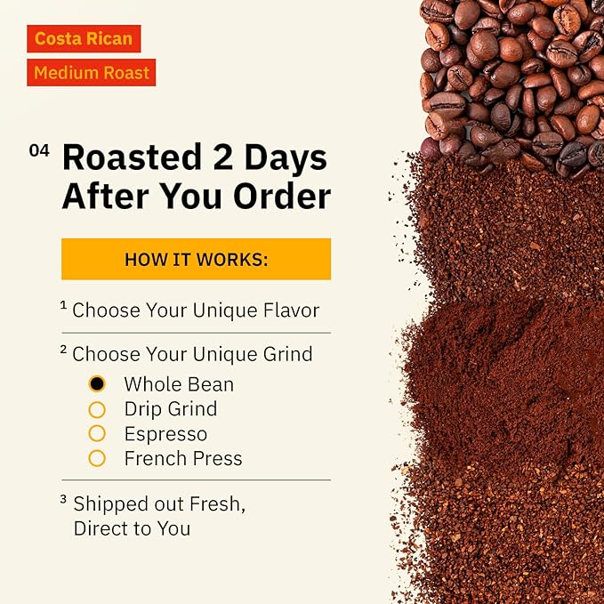 Kochere Costa Rican Specialty Whole Bean Coffee – 2LB Medium Roast – Freshly Roasted to Order – Single Origin, Farm Direct, Rich Flavored Coffee Beans – Sweet Apple, Raisin & Honey Notes