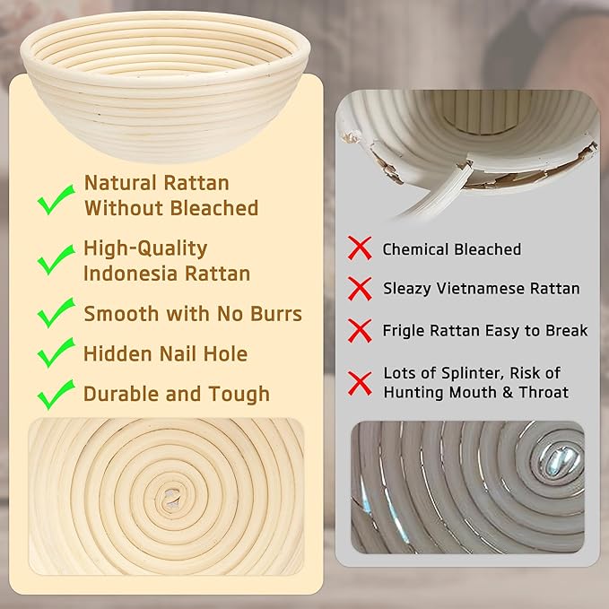 Banneton Bread Proofing Basket 7 Inch Sourdough Baking Rising Banaton Proofer Box Warmer Baskets Oval Round Bowl Cover Bowls Making Small Bulk Set of 2 Kit Supplies Tools Rattan for Home Bakers Gifts