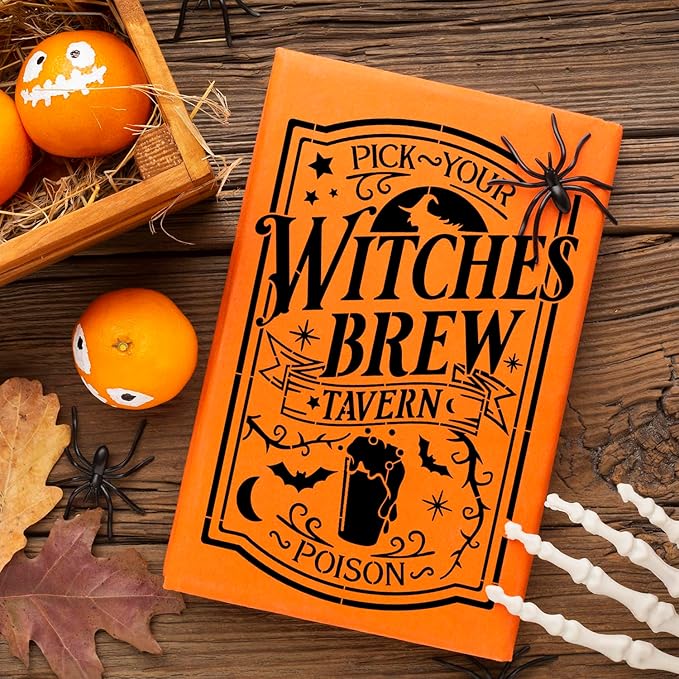 Halloween Stencils for Painting 11.7”x8.26” Reusable Halloween Stencil A4 Skeleton Witch Black Cats Draw Templates for Wood Signs Walls Windows Door Mat Fabrics
