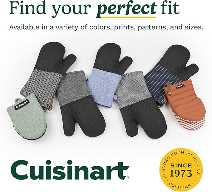 Cuisinart Mini Oven Mitts – 5.5” x 7” Heat-Resistant Kitchen Mitts for Oven with Non-Slip Neoprene Palm, Cotton Filling, and Fabric Loop – Durable Oven Mitt Set for Cooking & Baking (Indigo)