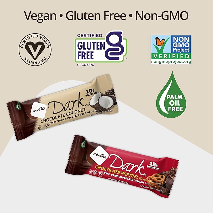 NuGo Dark Chocolate Almond with Sea Salt, 12g Protein Bar, Vegan, Gluten Free, Non-GMO, Kosher Pareve, 24 Count