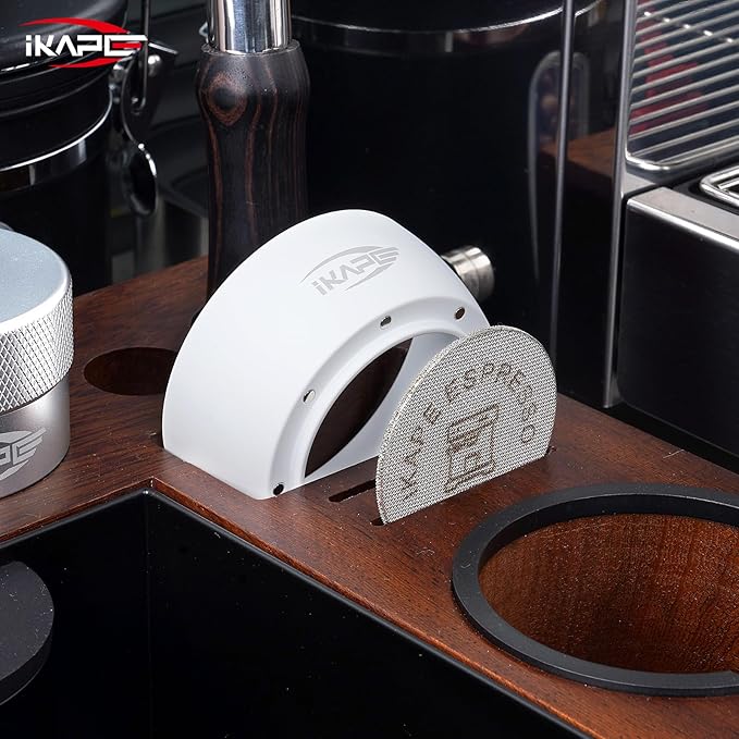 IKAPE Magnetic Dosing Funnel Set, 51MM Espresso Dosing Ring & Puck Screen Kit Compatible with Delonghi 51MM Bottomless Portafilter - with 8 Small Magnet (White)