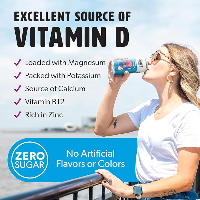 ShineWater Vitamin D Electrolyte Drink | Zero Sugar Hydration Beverage with Magnesium, Zinc & Antioxidants | Low Calorie Plant-Based Vitamin Water | Variety Pack of 6