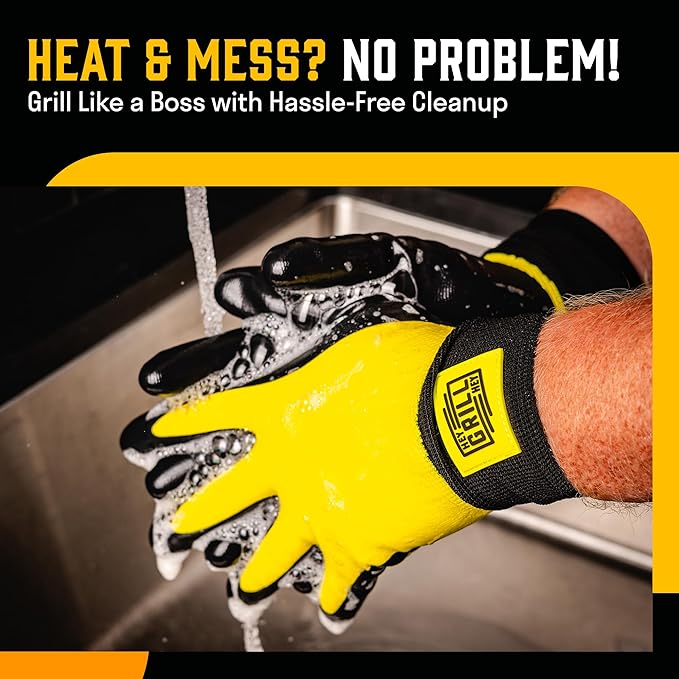 Hey Grill Hey Pitmaster Gloves | BBQ Gloves | Heat Protection up to 500°F or 260°C | High Temp Resistance | Fireproof Glove for Grilling Smoking Barbecue | Washable Mitts | Waterproof | Size - Medium