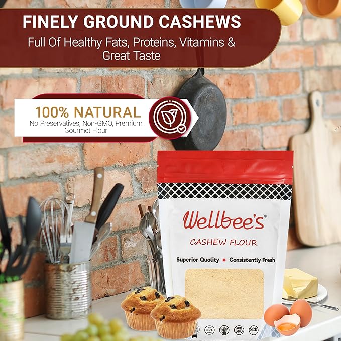 Wellbee's Cashew Flour - Gluten Free Nut Flour - Finely Ground Powder For Baking - Non GMO - No Additives - SCD Approved (1 LB.)