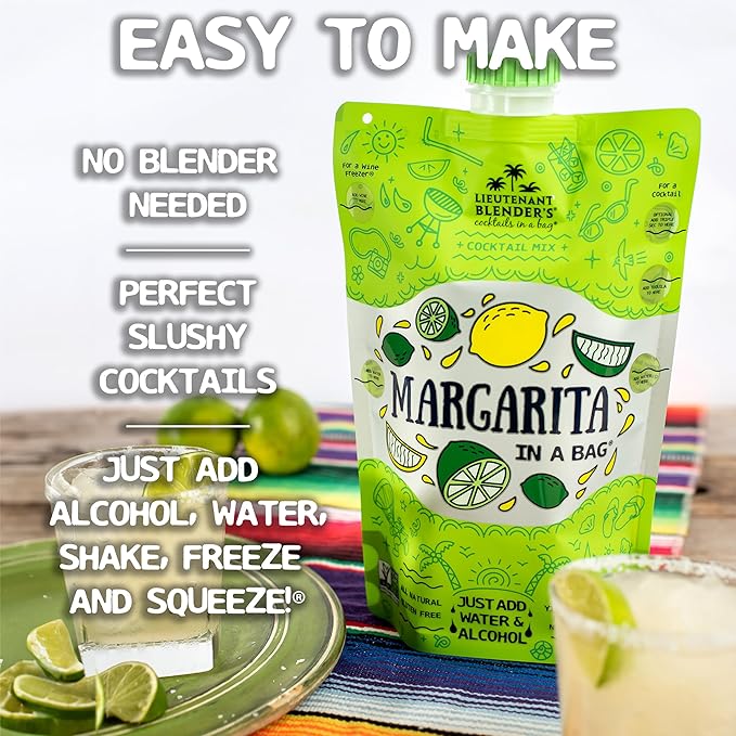 Lt. Blender's Margarita in a Bag - Margarita Mix - Each Bag Makes 1/2 Gallon of Frozen Margaritas – Non-GMO Cocktail Mix - No Blender Needed – Add Liquor, Wine or as a Mocktail (Pack of 3)