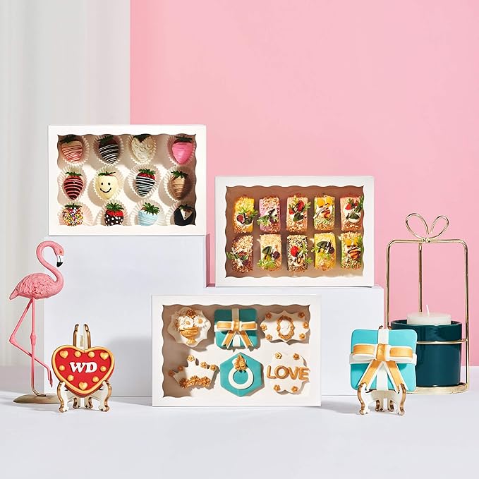 4PCS 10 x 7 x 2.5 inches Cookies Bakery Boxes with Window Cakesicle Chocolate Bomb,Macaron Boxes,Clear Chocolate Covered Strawberries Boxes Pretzel Rods Boxes